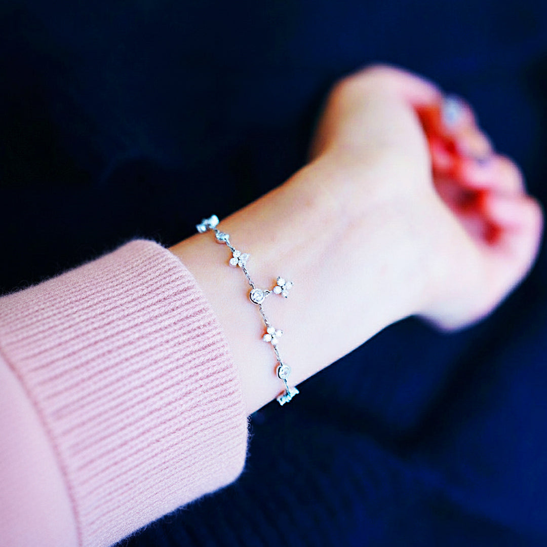 Floral Medallion Charm | White Gold | Diamond Simulant | Luxe6501 - bangle | Singapore Jewellery, Wedding Rings &amp; Gifts | Same Day Delivery | Tiara.com.sg