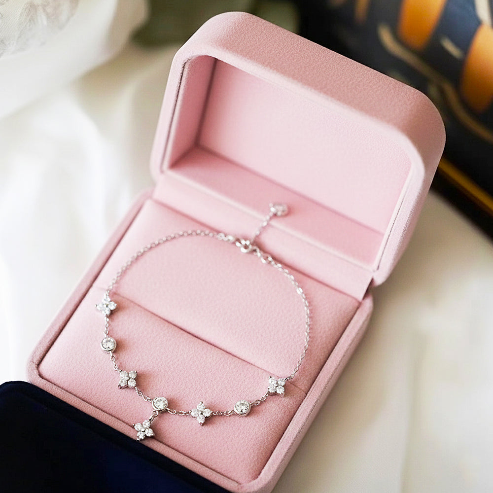Floral Medallion Charm | White Gold | Diamond Simulant | Luxe6501 - bangle | Singapore Jewellery, Wedding Rings & Gifts | Same Day Delivery | Tiara.com.sg