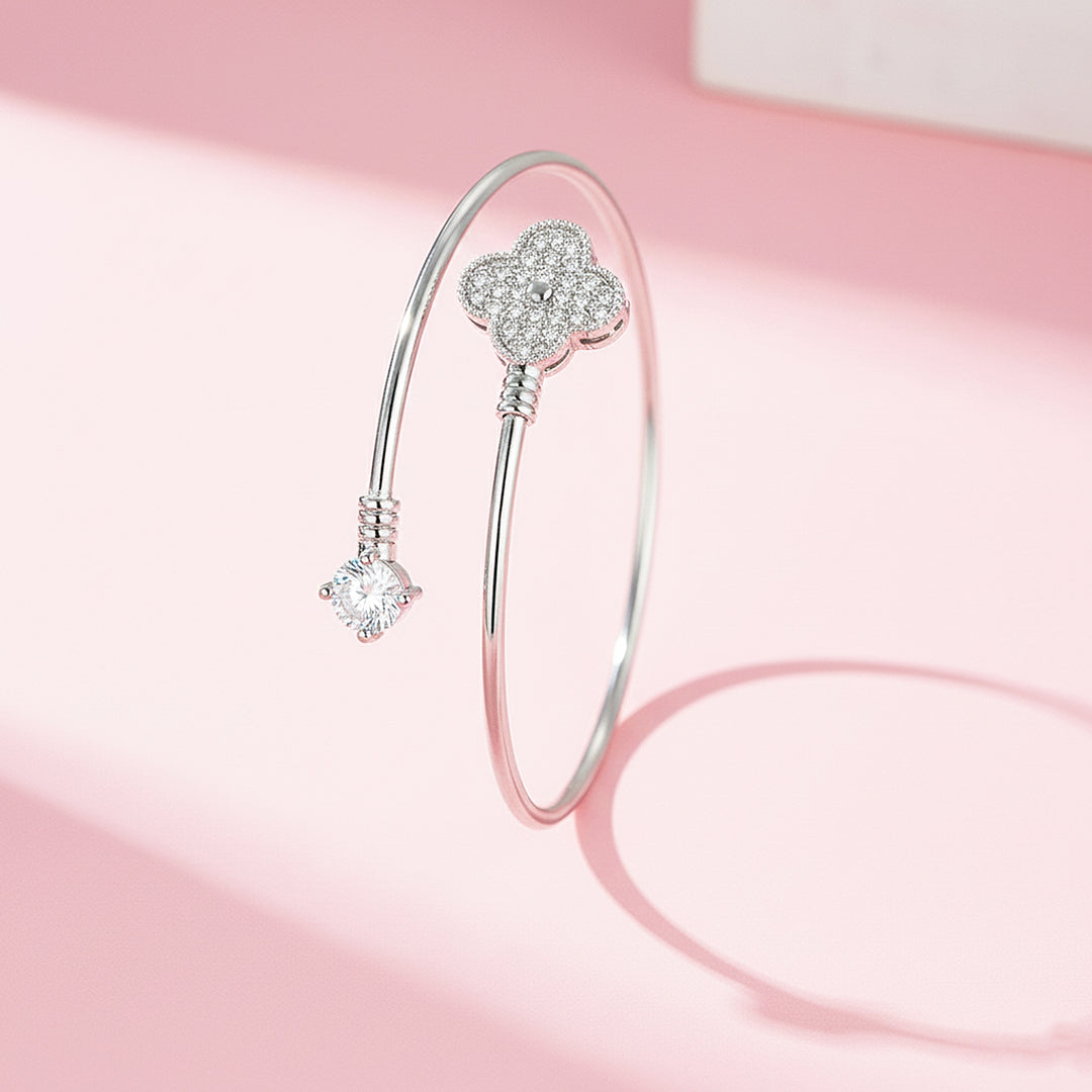 Clover Silver Wrap Cuff Bangle | Luxe6502 - bangle | Singapore Jewellery, Wedding Rings &amp; Gifts | Same Day Delivery | Tiara.com.sg