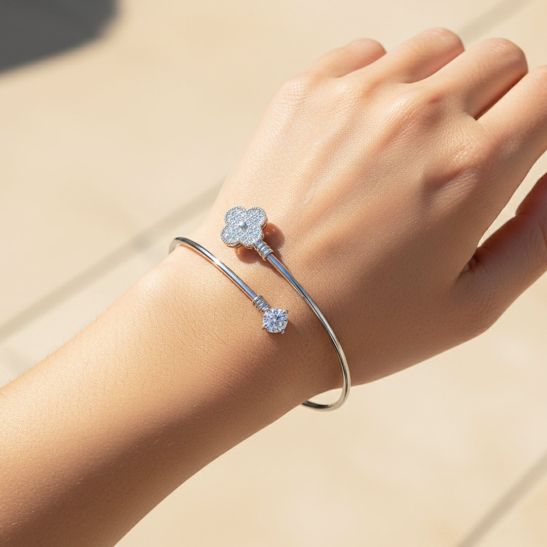Clover Silver Wrap Cuff Bangle | Luxe6502 - bangle | Singapore Jewellery, Wedding Rings &amp; Gifts | Same Day Delivery | Tiara.com.sg