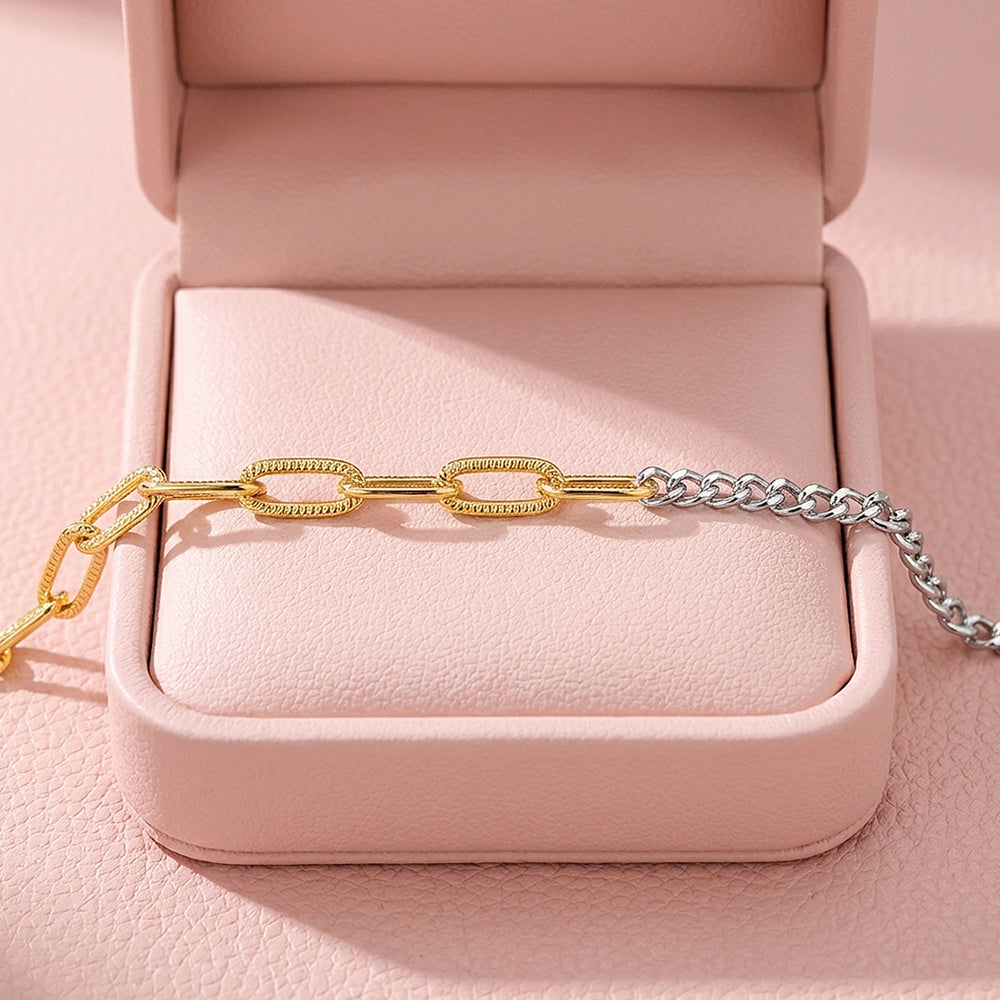 Mixed Metal Paperclip & Curb Chain Bracelet | Luxe6506