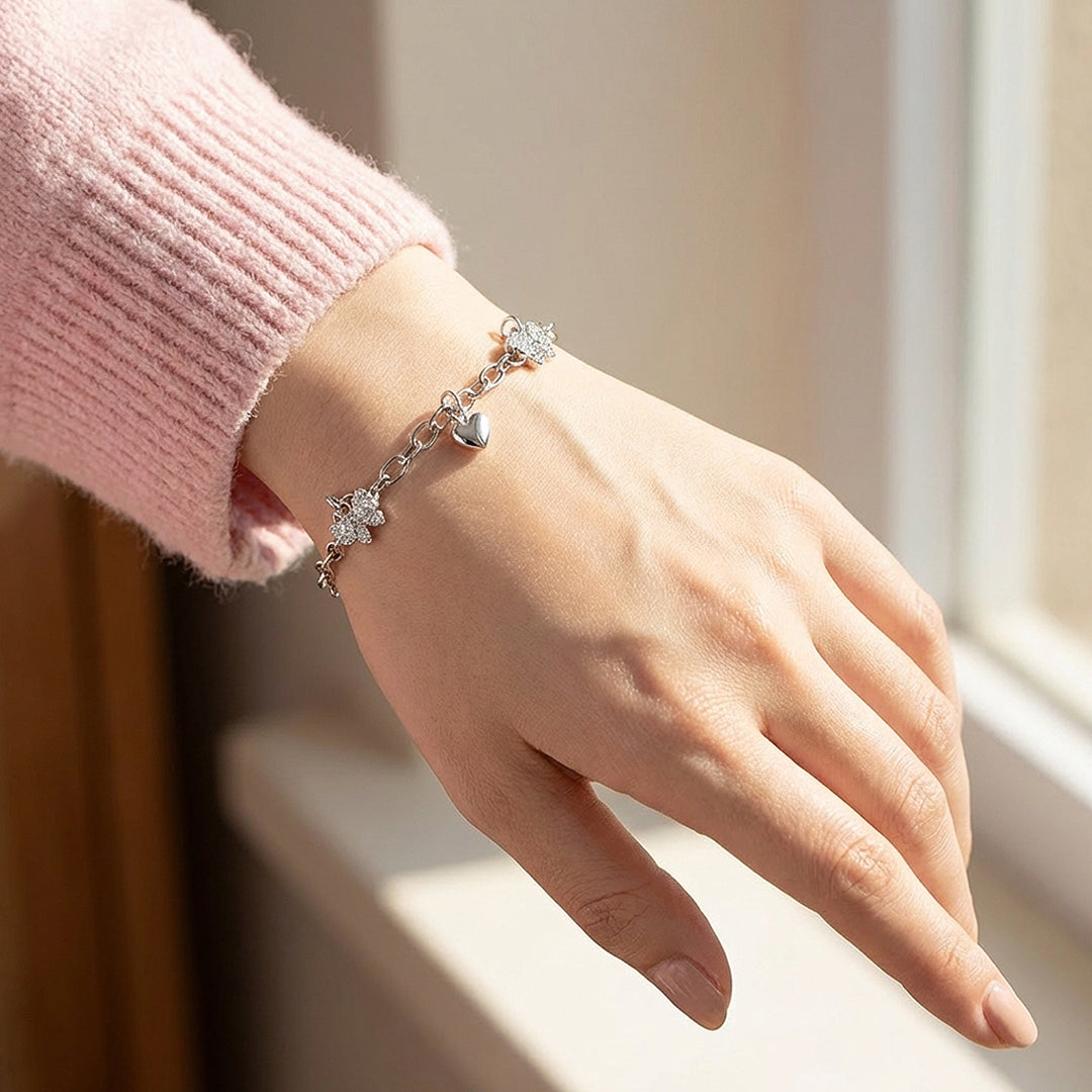 Pavé Bow &amp; Heart Charm Bracelet | Luxe6509