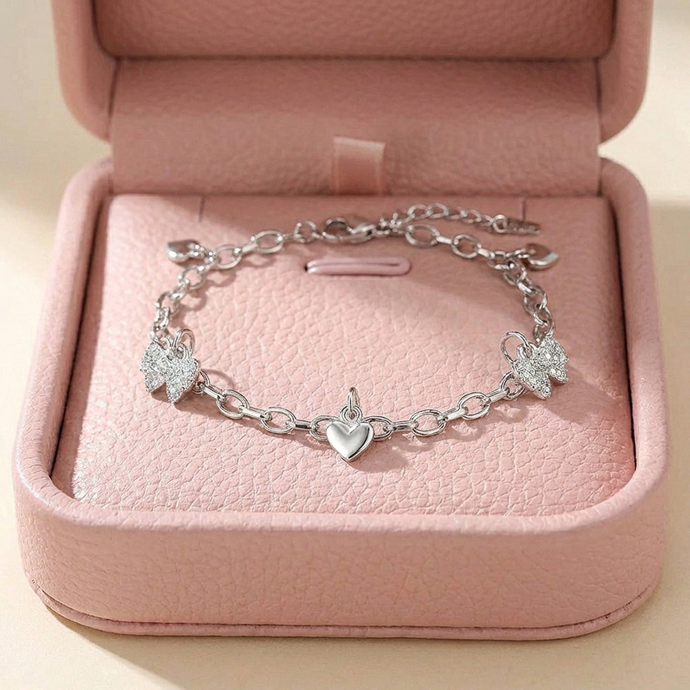 Pavé Bow & Heart Charm Bracelet | Luxe6509