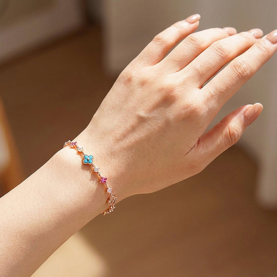 Multicolor Clover Station Chain Bracelet | Women&