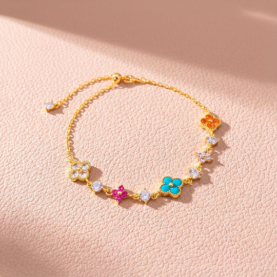 Multicolor Clover Station Chain Bracelet | Women&