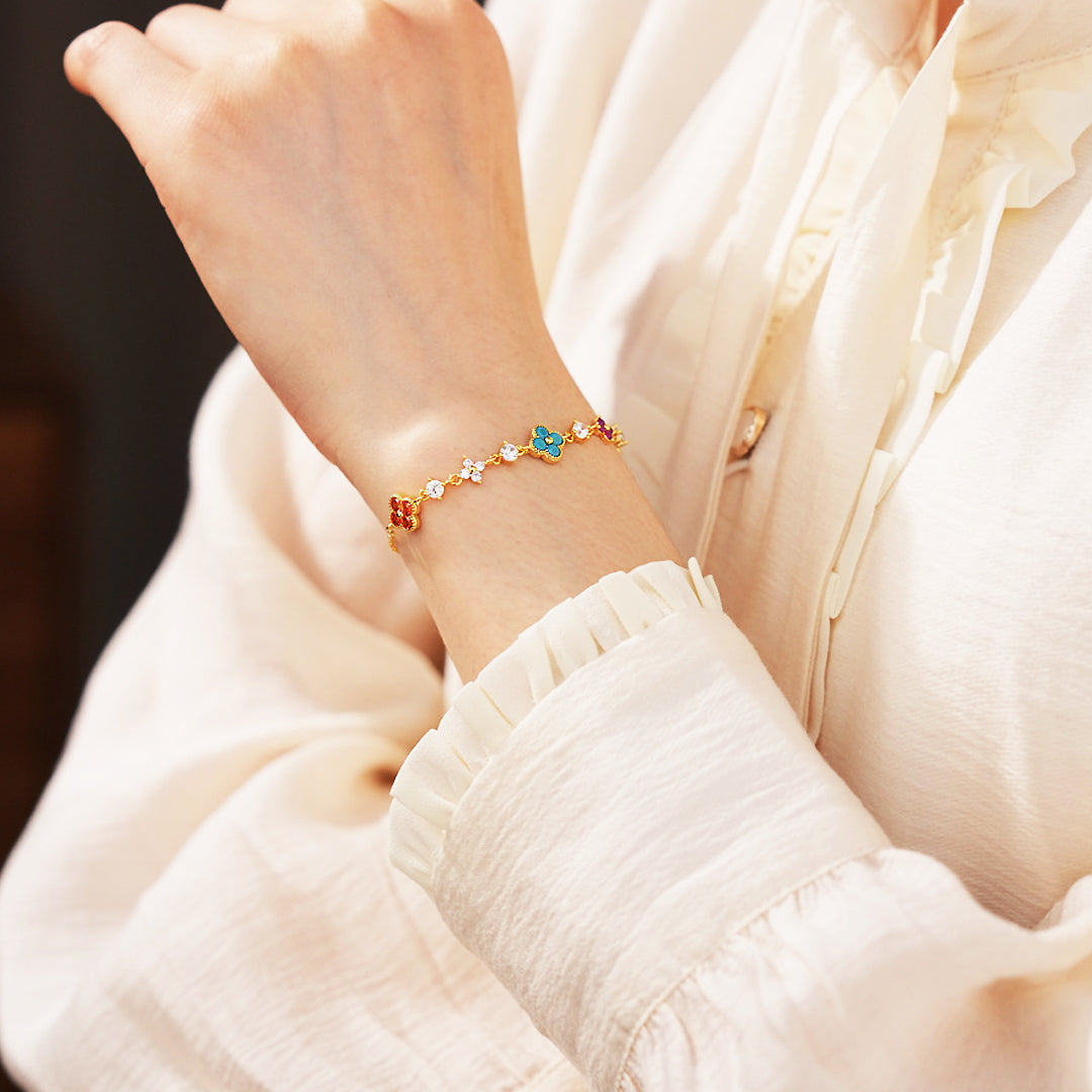 Vibrant Floral Station | 18K Gold | Diamond Simulant | Luxe6513 - Bracelet | Singapore Jewellery, Wedding Rings &amp; Gifts | Same Day Delivery | Tiara.com.sg