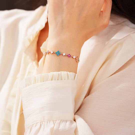 Vibrant Floral Station | 18K Gold | Diamond Simulant | Luxe6513 - Bracelet | Singapore Jewellery, Wedding Rings &amp; Gifts | Same Day Delivery | Tiara.com.sg