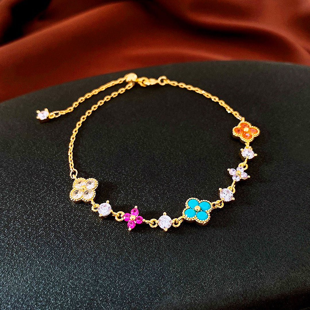Vibrant Floral Station | 18K Gold | Diamond Simulant | Luxe6513 - Bracelet | Singapore Jewellery, Wedding Rings &amp; Gifts | Same Day Delivery | Tiara.com.sg