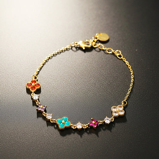 Vibrant Floral Station | 18K Gold | Diamond Simulant | Luxe6513 - Bracelet | Singapore Jewellery, Wedding Rings &amp; Gifts | Same Day Delivery | Tiara.com.sg