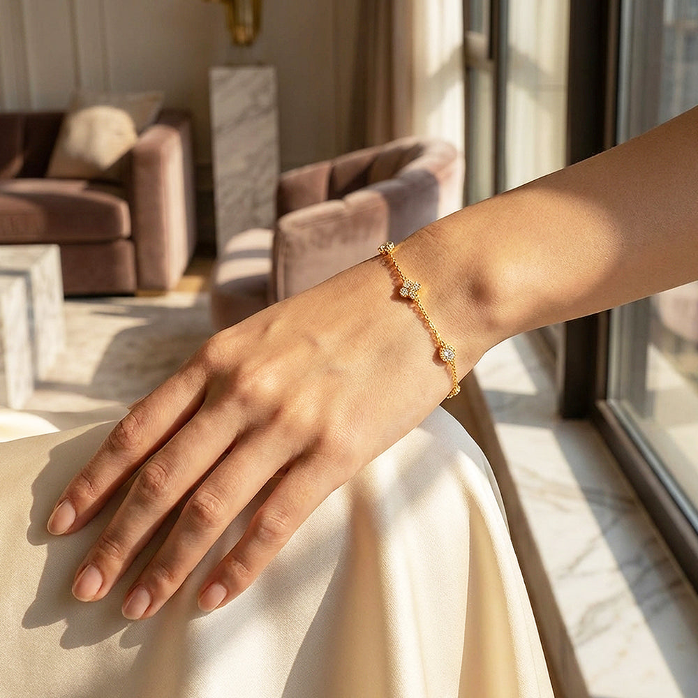 Floral & Medallion Station Gold Bracelet | Luxe6514