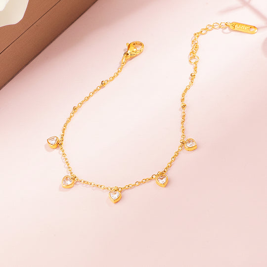 Five-Heart Dangle Bracelet | 18K Gold | Diamond Simulant | Luxe6517 - Bracelet | Singapore Jewellery, Wedding Rings &amp; Gifts | Same Day Delivery | Tiara.com.sg