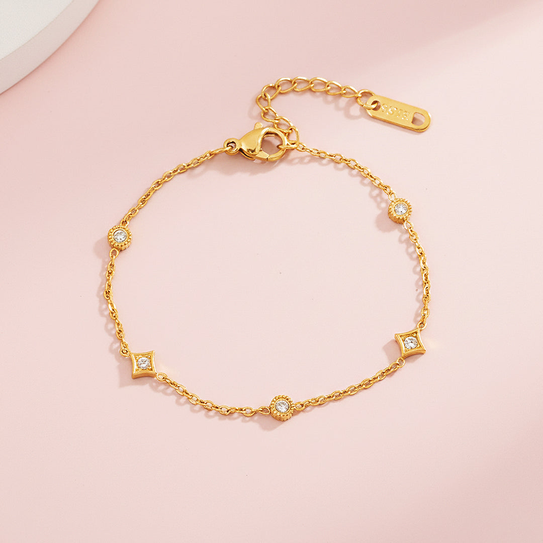 Vintage Star &amp; Medallion Bracelet | 18K Gold | Diamond Simulant | Luxe6525 - Bracelet | Singapore Jewellery, Wedding Rings &amp; Gifts | Same Day Delivery | Tiara.com.sg