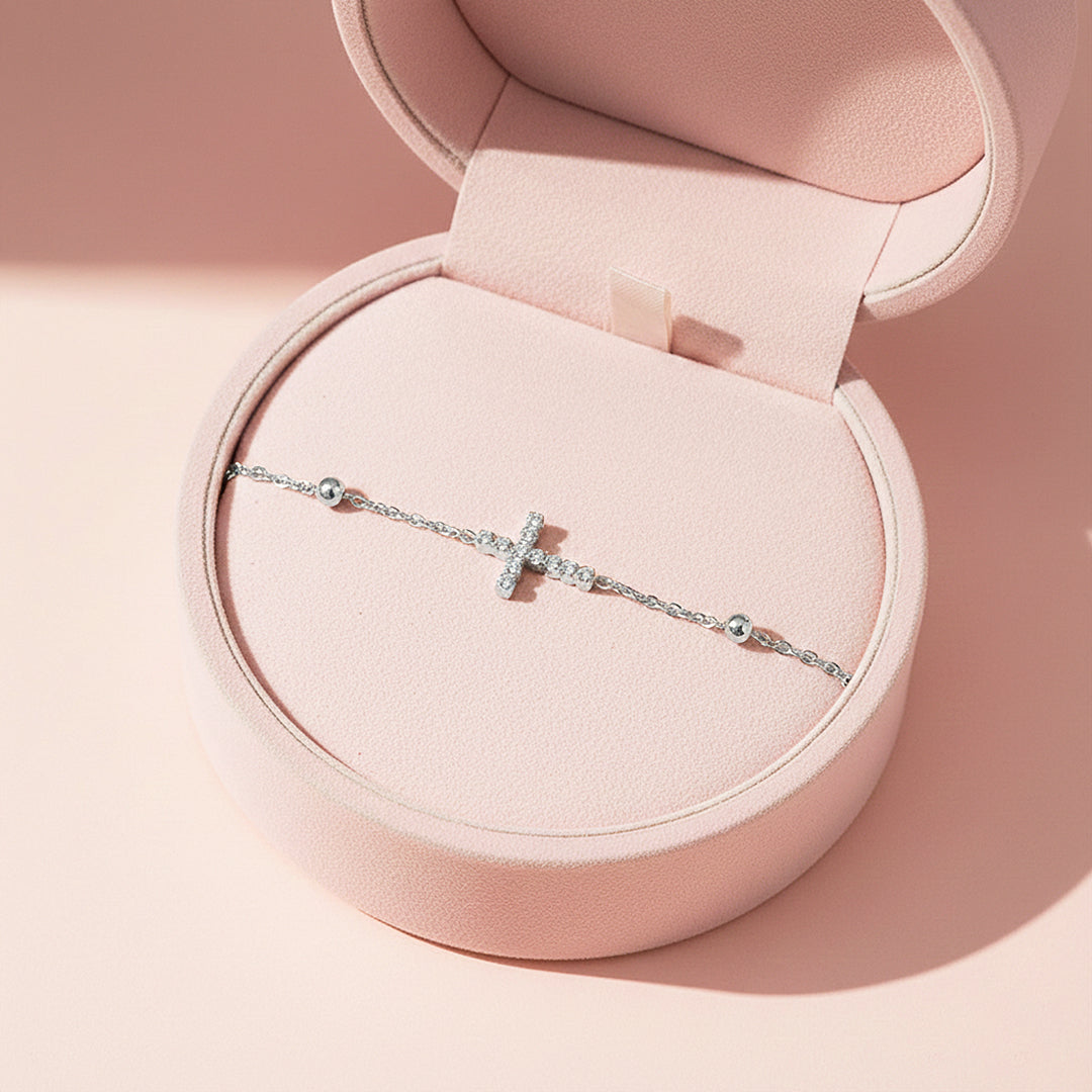 Cross Charm Bracelet | Diamond Simulant | 18K Gold &amp; White Gold | Luxe6526 - Bracelet | Singapore Jewellery, Wedding Rings &amp; Gifts | Same Day Delivery | Tiara.com.sg