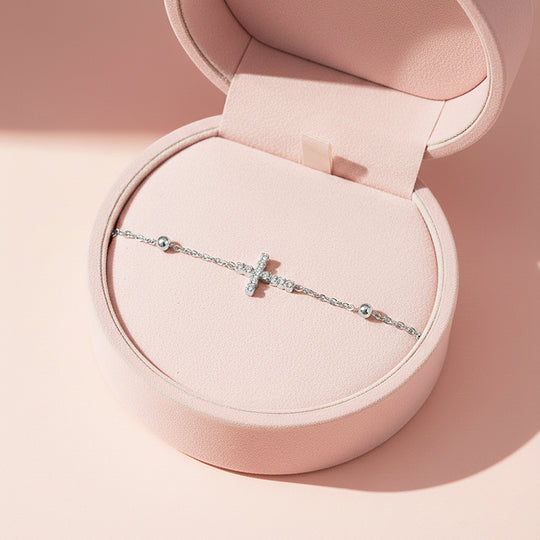 Cross Charm Bracelet | Diamond Simulant | 18K Gold &amp; White Gold | Luxe6526 - Bracelet | Singapore Jewellery, Wedding Rings &amp; Gifts | Same Day Delivery | Tiara.com.sg