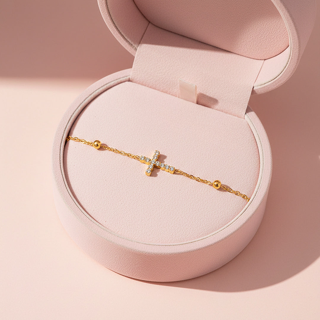 Cross Charm Bracelet | Diamond Simulant | 18K Gold &amp; White Gold | Luxe6526 - Bracelet | Singapore Jewellery, Wedding Rings &amp; Gifts | Same Day Delivery | Tiara.com.sg