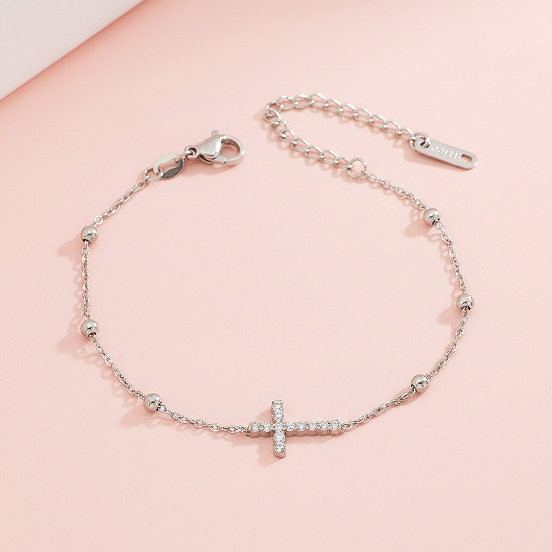 Cross Charm Bracelet | Diamond Simulant | 18K Gold &amp; White Gold | Luxe6526 - Bracelet | Singapore Jewellery, Wedding Rings &amp; Gifts | Same Day Delivery | Tiara.com.sg