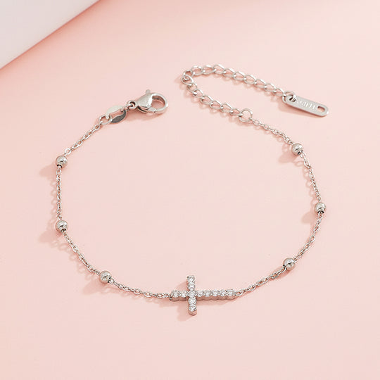 Cross Charm Bracelet | Diamond Simulant | 18K Gold &amp; White Gold | Luxe6526 - Bracelet | Singapore Jewellery, Wedding Rings &amp; Gifts | Same Day Delivery | Tiara.com.sg