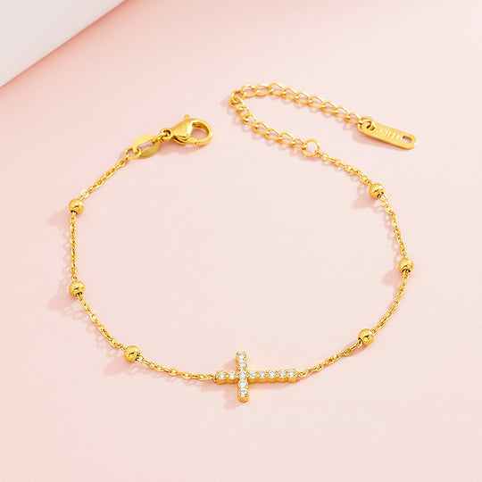 Cross Charm Bracelet | Diamond Simulant | 18K Gold &amp; White Gold | Luxe6526 - Bracelet | Singapore Jewellery, Wedding Rings &amp; Gifts | Same Day Delivery | Tiara.com.sg