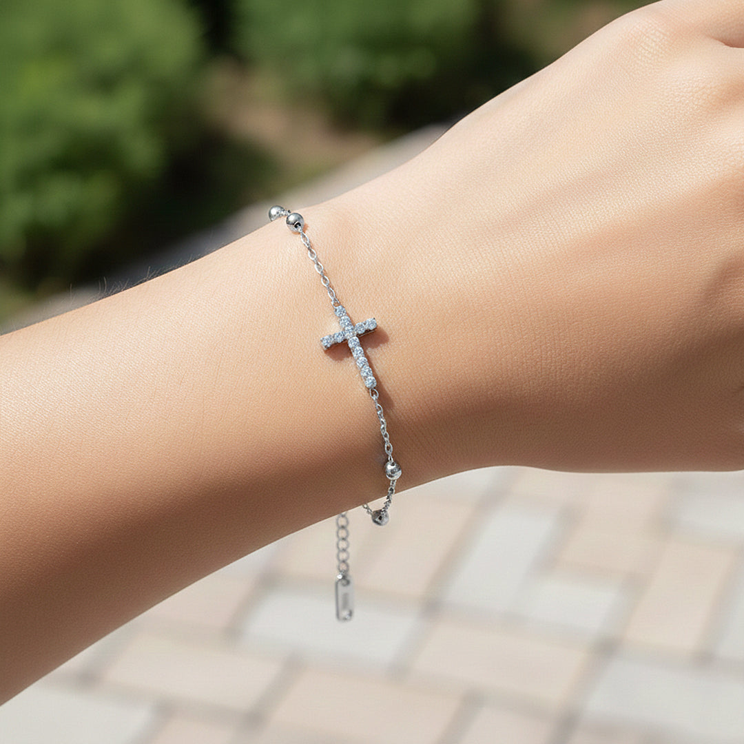 Cross Charm Bracelet | Diamond Simulant | 18K Gold &amp; White Gold | Luxe6526 - Bracelet | Singapore Jewellery, Wedding Rings &amp; Gifts | Same Day Delivery | Tiara.com.sg