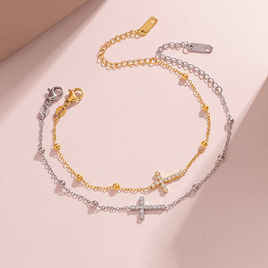 Cross Charm Bracelet | Diamond Simulant | 18K Gold &amp; White Gold | Luxe6526 - Bracelet | Singapore Jewellery, Wedding Rings &amp; Gifts | Same Day Delivery | Tiara.com.sg