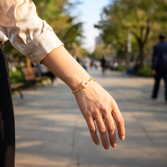 Artisan Bamboo &amp; Hetian Jade Link Bracelet | 18K Gold | Luxe6529 - Bracelet | Singapore Jewellery, Wedding Rings &amp; Gifts | Same Day Delivery | Tiara.com.sg