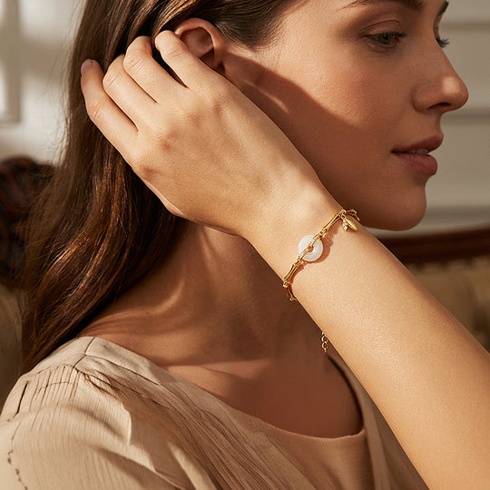 Artisan Bamboo &amp; Hetian Jade Link Bracelet | 18K Gold | Luxe6529 - Bracelet | Singapore Jewellery, Wedding Rings &amp; Gifts | Same Day Delivery | Tiara.com.sg