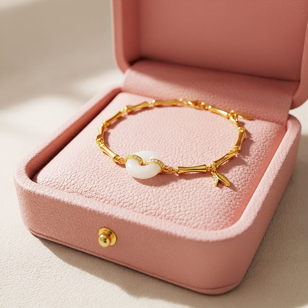 Artisan Bamboo & Hetian Jade Link Bracelet | 18K Gold | Luxe6529 - Bracelet | Singapore Jewellery, Wedding Rings & Gifts | Same Day Delivery | Tiara.com.sg