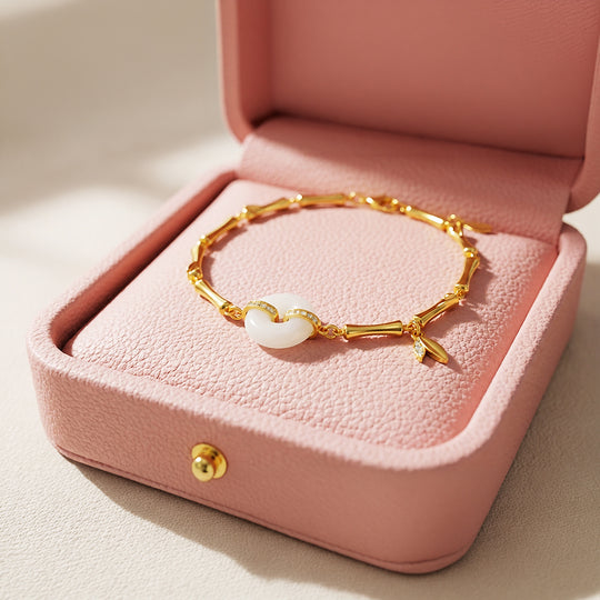Artisan Bamboo &amp; Hetian Jade Link Bracelet | 18K Gold | Luxe6529 - Bracelet | Singapore Jewellery, Wedding Rings &amp; Gifts | Same Day Delivery | Tiara.com.sg