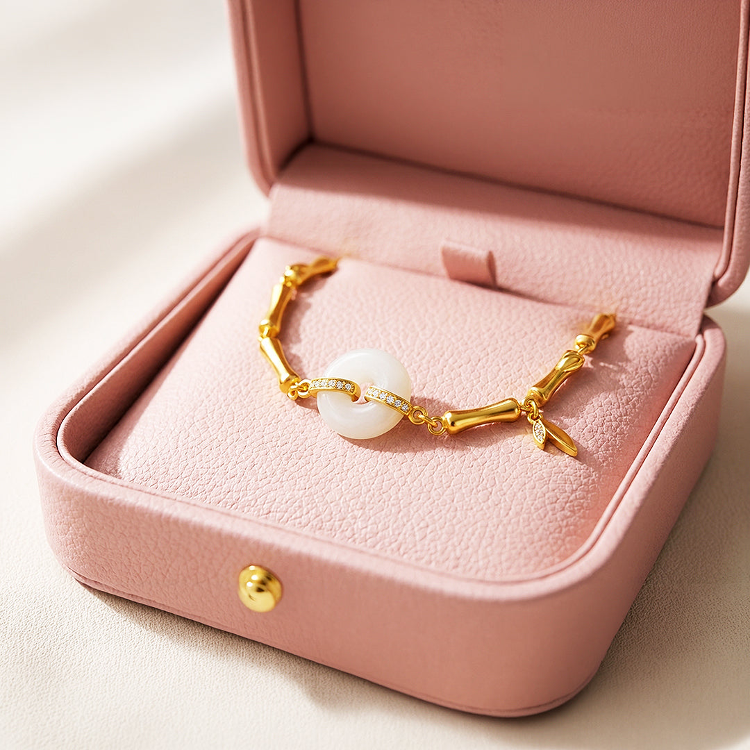 Artisan Bamboo &amp; Hetian Jade Link Bracelet | 18K Gold | Luxe6529 - Bracelet | Singapore Jewellery, Wedding Rings &amp; Gifts | Same Day Delivery | Tiara.com.sg