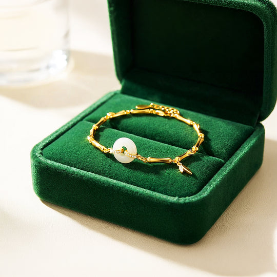 Artisan Bamboo &amp; Hetian Jade Link Bracelet | 18K Gold | Luxe6529 - Bracelet | Singapore Jewellery, Wedding Rings &amp; Gifts | Same Day Delivery | Tiara.com.sg