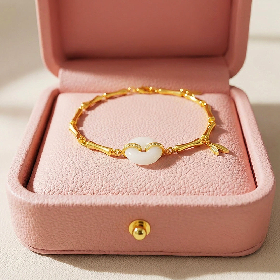 Artisan Bamboo &amp; Hetian Jade Link Bracelet | 18K Gold | Luxe6529