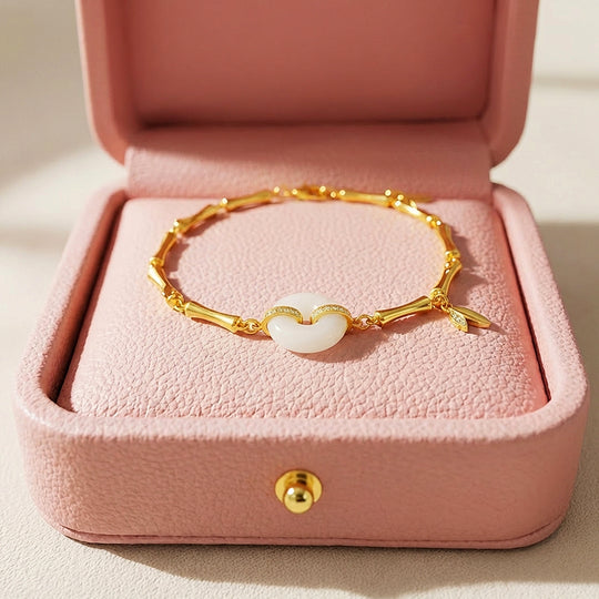 Artisan Bamboo &amp; Hetian Jade Link Bracelet | 18K Gold | Luxe6529