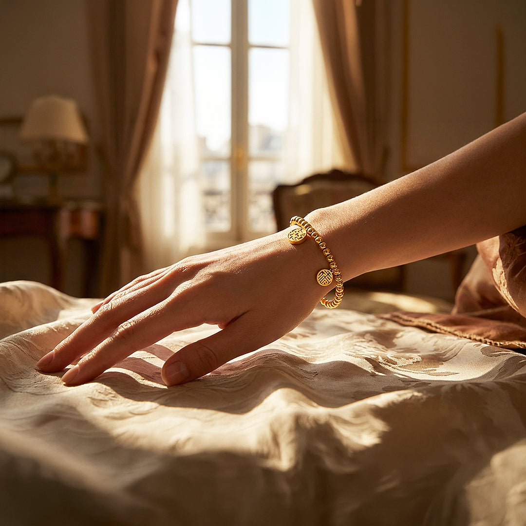 Double Fortune Xi &amp; Fu Beaded Bracelet | 18K Gold | Luxe6530 - Bracelet | Singapore Jewellery, Wedding Rings &amp; Gifts | Same Day Delivery | Tiara.com.sg