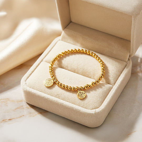 Double Fortune Xi &amp; Fu Beaded Bracelet | 18K Gold | Luxe6530 - Bracelet | Singapore Jewellery, Wedding Rings &amp; Gifts | Same Day Delivery | Tiara.com.sg
