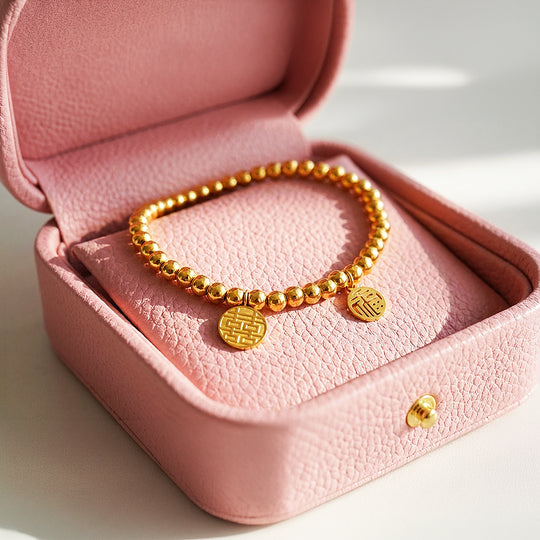 Double Fortune Xi &amp; Fu Beaded Bracelet | 18K Gold | Luxe6530 - Bracelet | Singapore Jewellery, Wedding Rings &amp; Gifts | Same Day Delivery | Tiara.com.sg