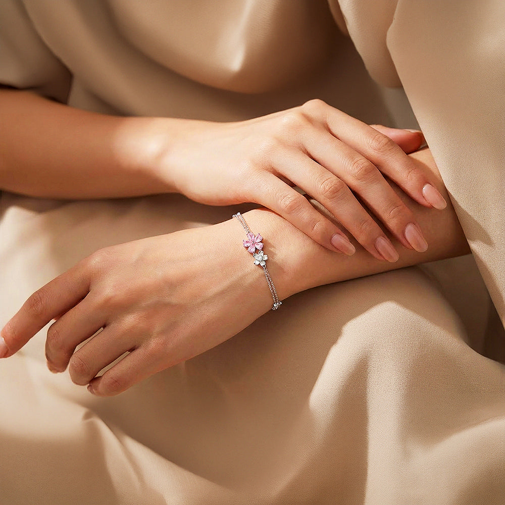 Sakura Cherry Blossom Layered Bracelet | White Gold | Luxe6531 - Bracelet | Singapore Jewellery, Wedding Rings & Gifts | Same Day Delivery | Tiara.com.sg