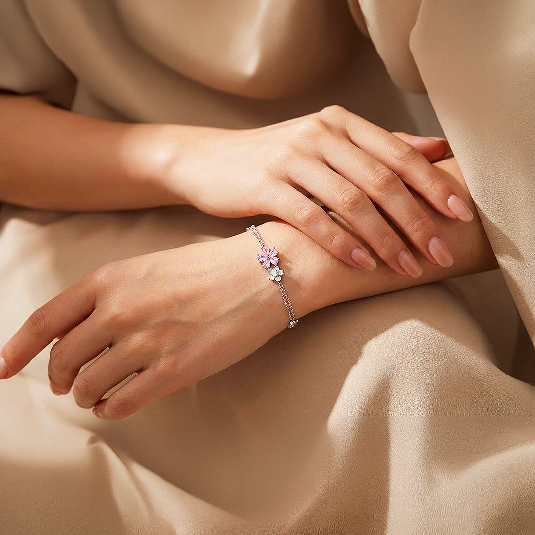 Sakura Cherry Blossom Layered Bracelet | White Gold | Luxe6531 - Bracelet | Singapore Jewellery, Wedding Rings &amp; Gifts | Same Day Delivery | Tiara.com.sg