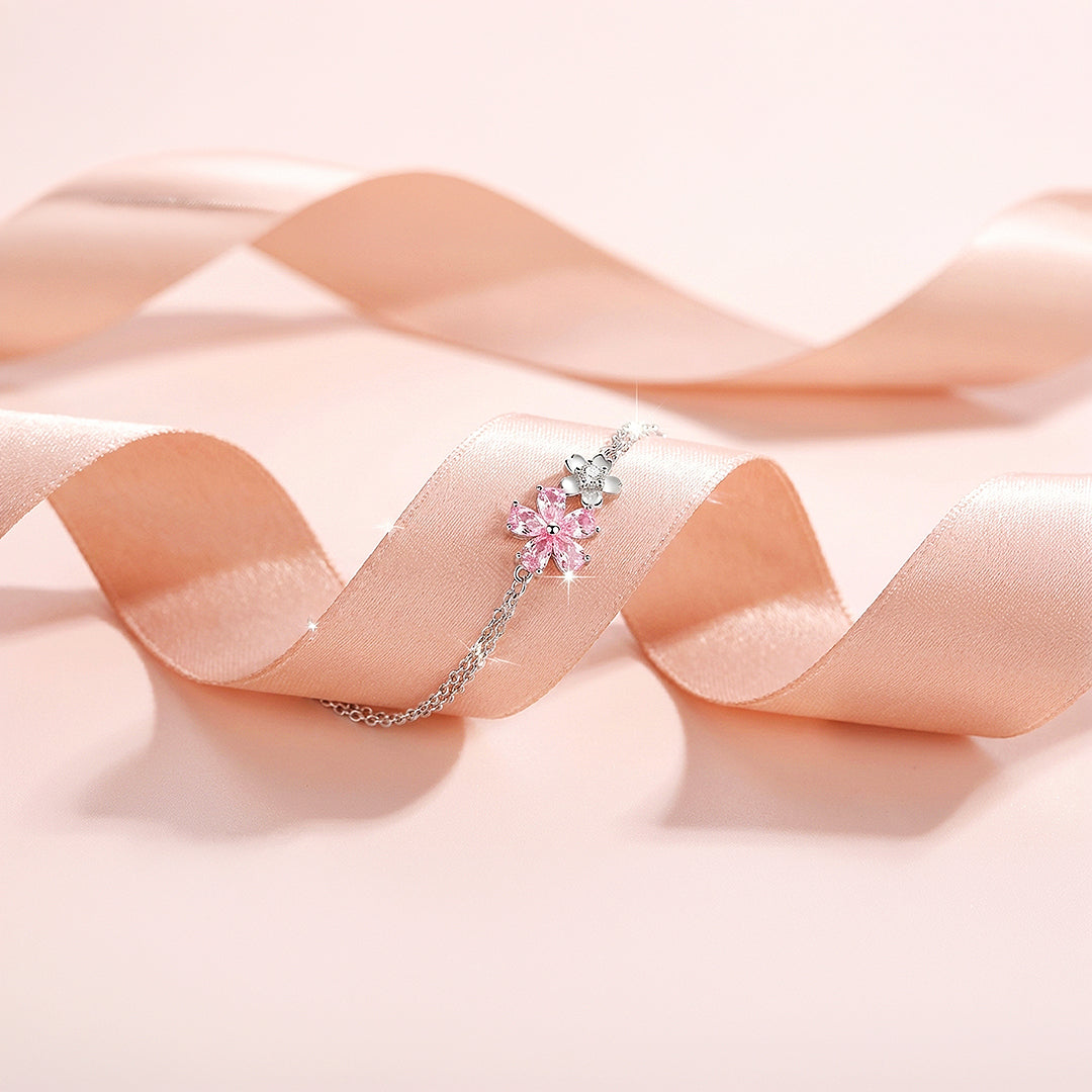Sakura Cherry Blossom Layered Bracelet | White Gold | Luxe6531 - Bracelet | Singapore Jewellery, Wedding Rings &amp; Gifts | Same Day Delivery | Tiara.com.sg