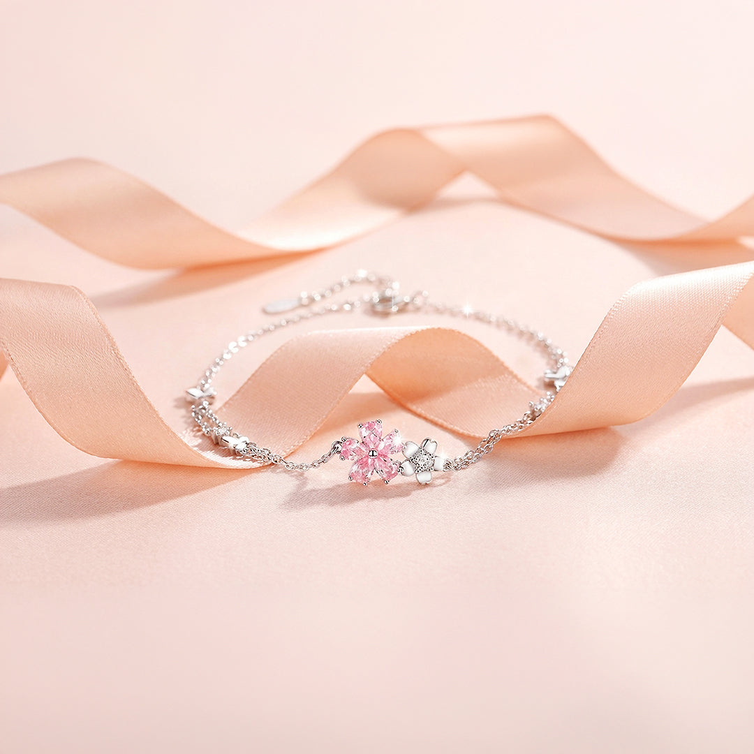 Sakura Cherry Blossom Layered Bracelet | White Gold | Luxe6531 - Bracelet | Singapore Jewellery, Wedding Rings &amp; Gifts | Same Day Delivery | Tiara.com.sg