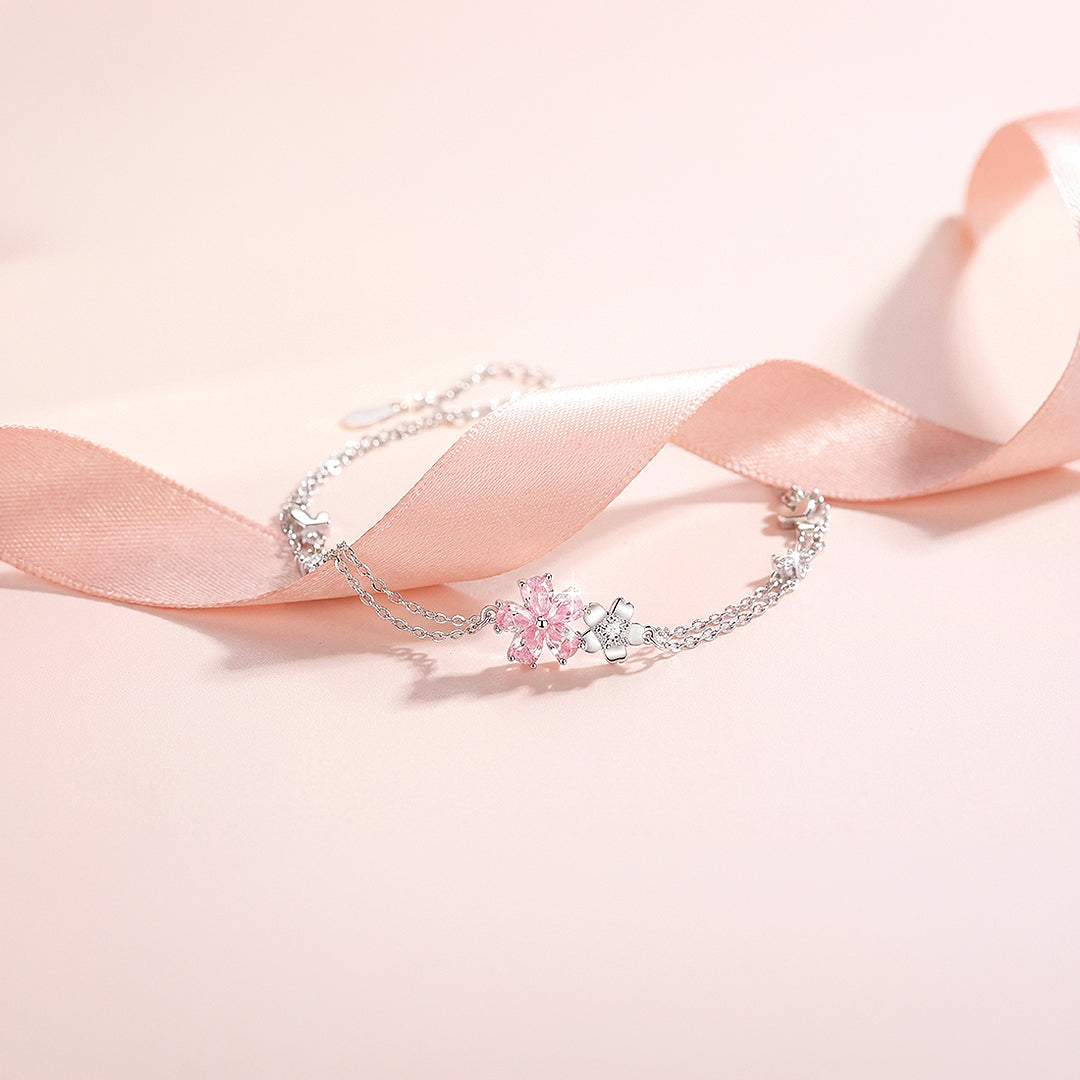 Sakura Cherry Blossom Layered Bracelet | White Gold | Luxe6531 - Bracelet | Singapore Jewellery, Wedding Rings &amp; Gifts | Same Day Delivery | Tiara.com.sg
