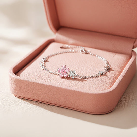 Sakura Cherry Blossom Layered Bracelet | White Gold | Luxe6531 - Bracelet | Singapore Jewellery, Wedding Rings &amp; Gifts | Same Day Delivery | Tiara.com.sg