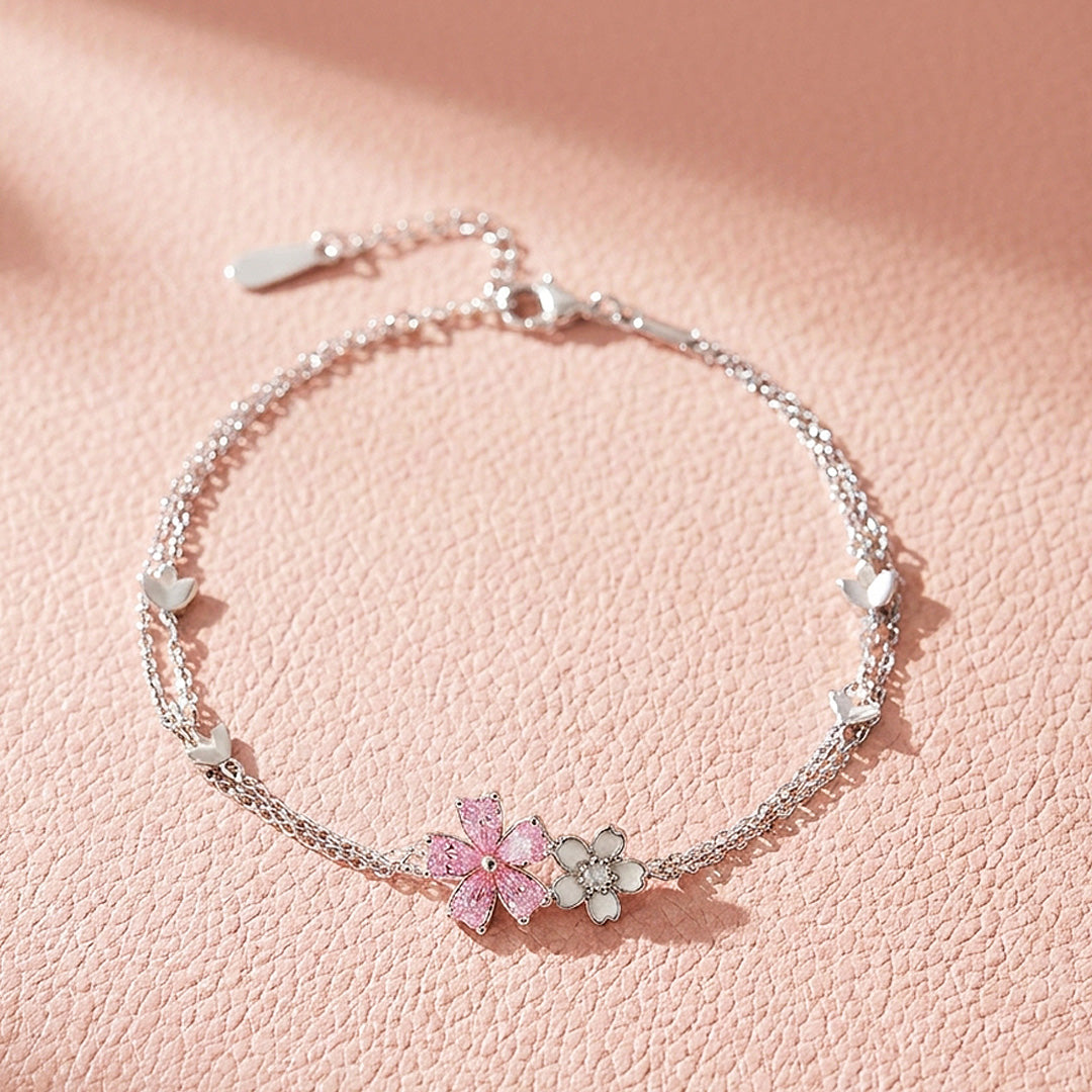 Sakura Cherry Blossom Layered Bracelet | White Gold | Luxe6531