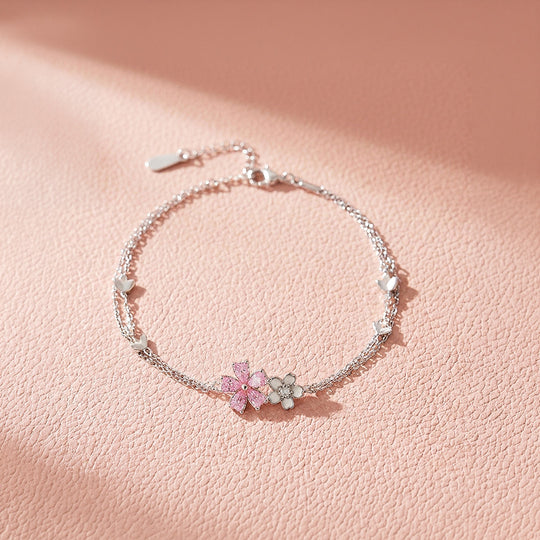 Sakura Cherry Blossom Layered Bracelet | White Gold | Luxe6531