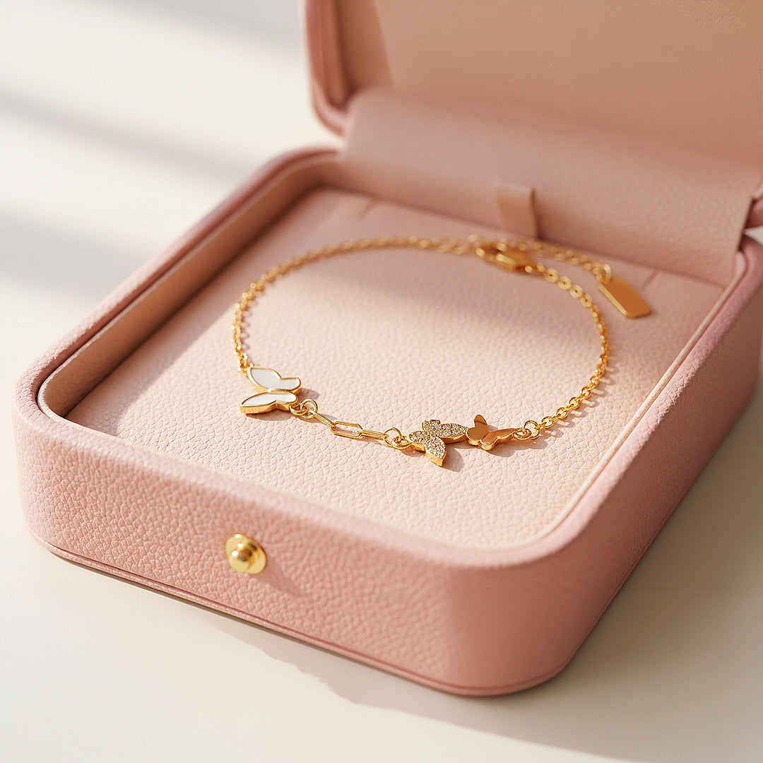Butterfly Trio Station Charm Bracelet | Luxe6532 - Bracelet | Singapore Jewellery, Wedding Rings &amp; Gifts | Same Day Delivery | Tiara.com.sg