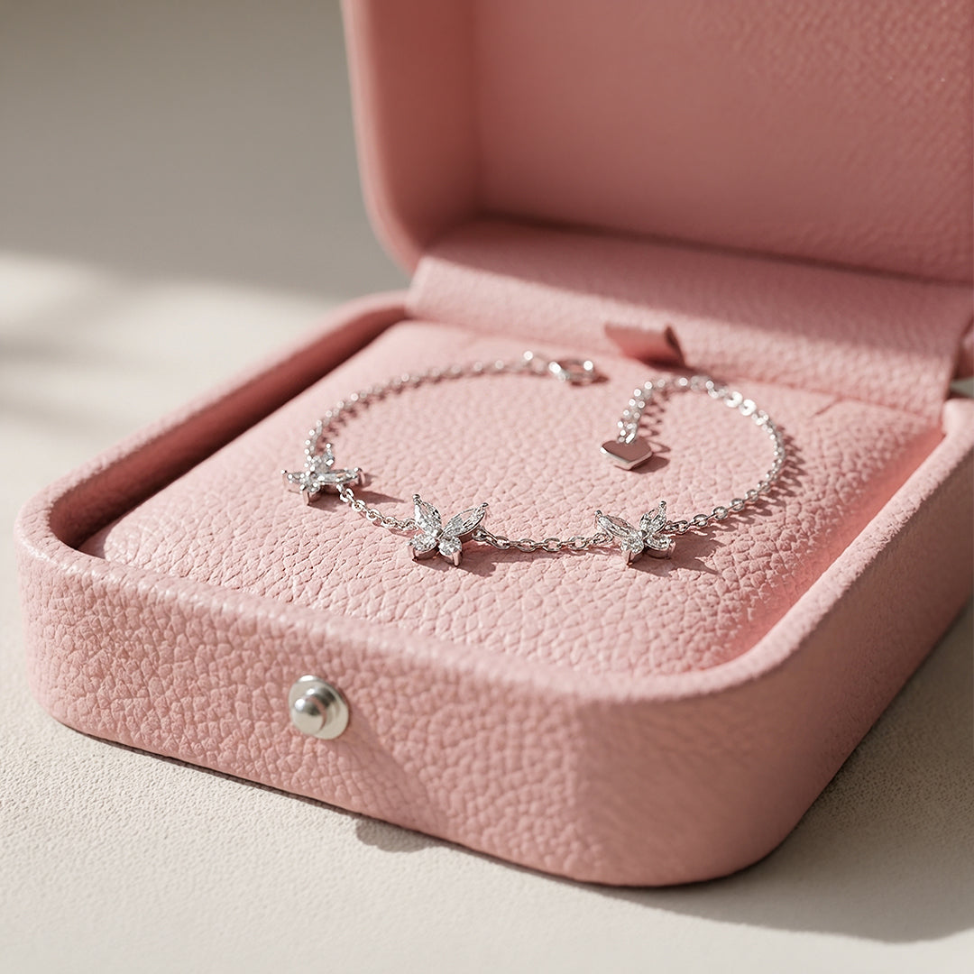 Butterfly Trio Charm Bracelet | Diamond Simulant | Luxe6537 - bangle | Singapore Jewellery, Wedding Rings & Gifts | Same Day Delivery | Tiara.com.sg