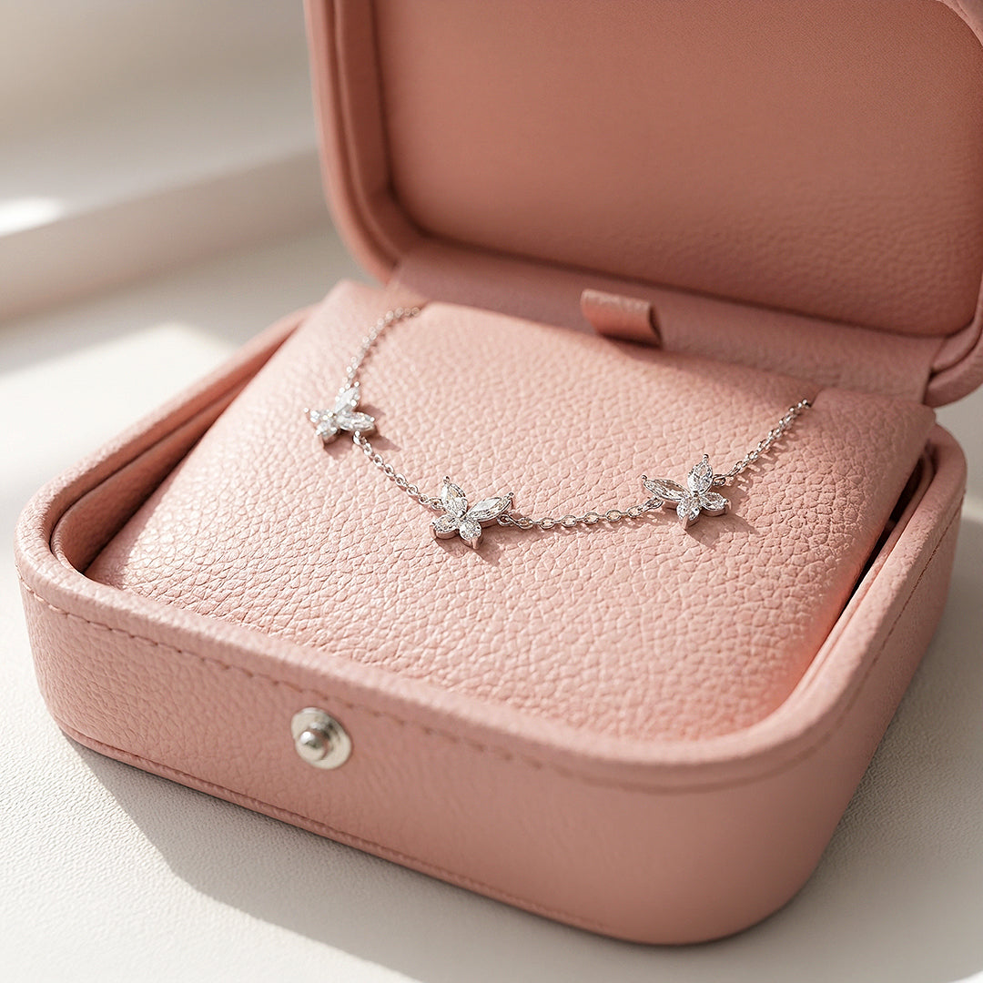 Butterfly Trio Charm Bracelet | Diamond Simulant | Luxe6537 - bangle | Singapore Jewellery, Wedding Rings &amp; Gifts | Same Day Delivery | Tiara.com.sg