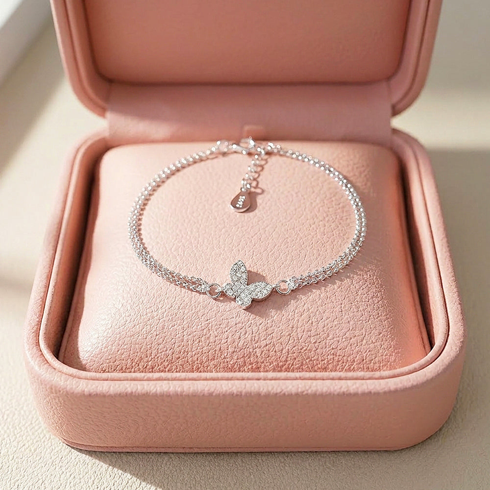 Butterfly Dual-Chain Layered Bracelet | Diamond Simulant | Luxe6538
