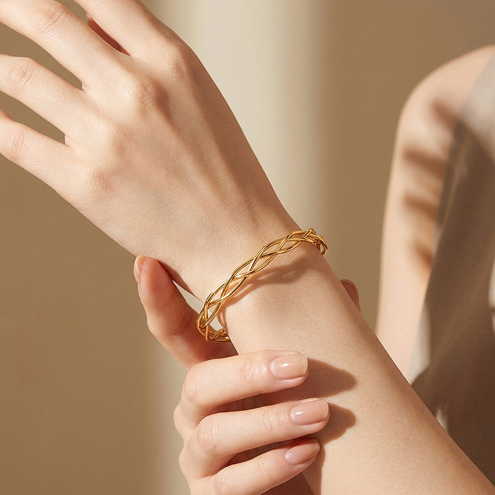 Braided Gold Cuff Bangle Bracelet | Luxe6546 - bangle | Singapore Jewellery, Wedding Rings & Gifts | Same Day Delivery | Tiara.com.sg