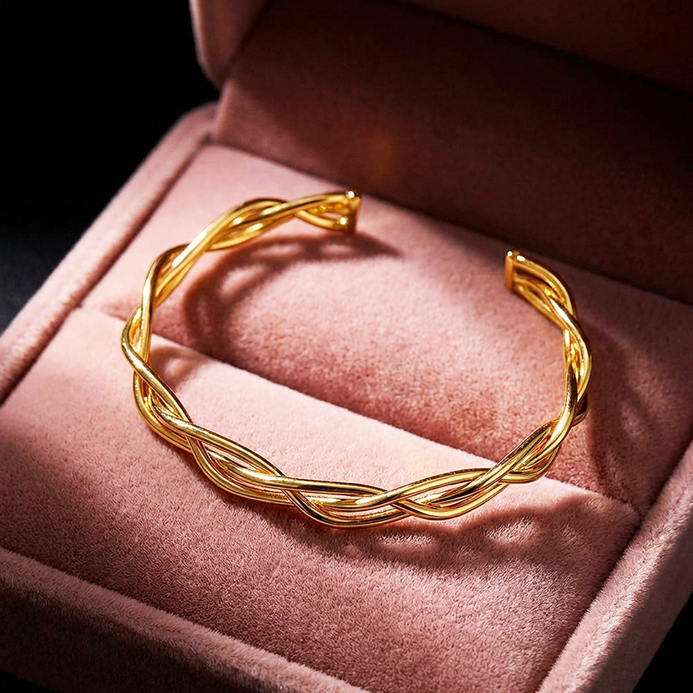 Braided Gold Cuff Bangle Bracelet | Luxe6546 - bangle | Singapore Jewellery, Wedding Rings & Gifts | Same Day Delivery | Tiara.com.sg
