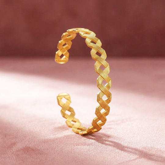Woven Lattice Gold Cuff Bangle Bracelet | Luxe6550 - bangle | Singapore Jewellery, Wedding Rings &amp; Gifts | Same Day Delivery | Tiara.com.sg